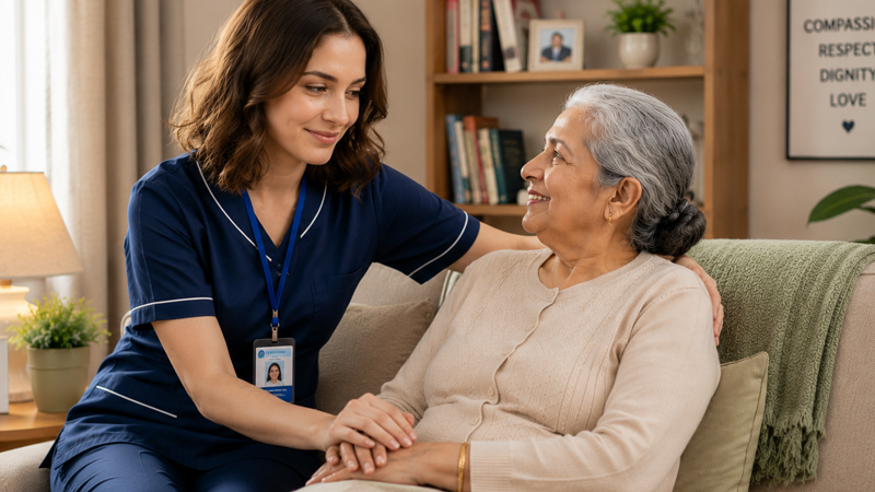 Nurse caring for elderly patient
